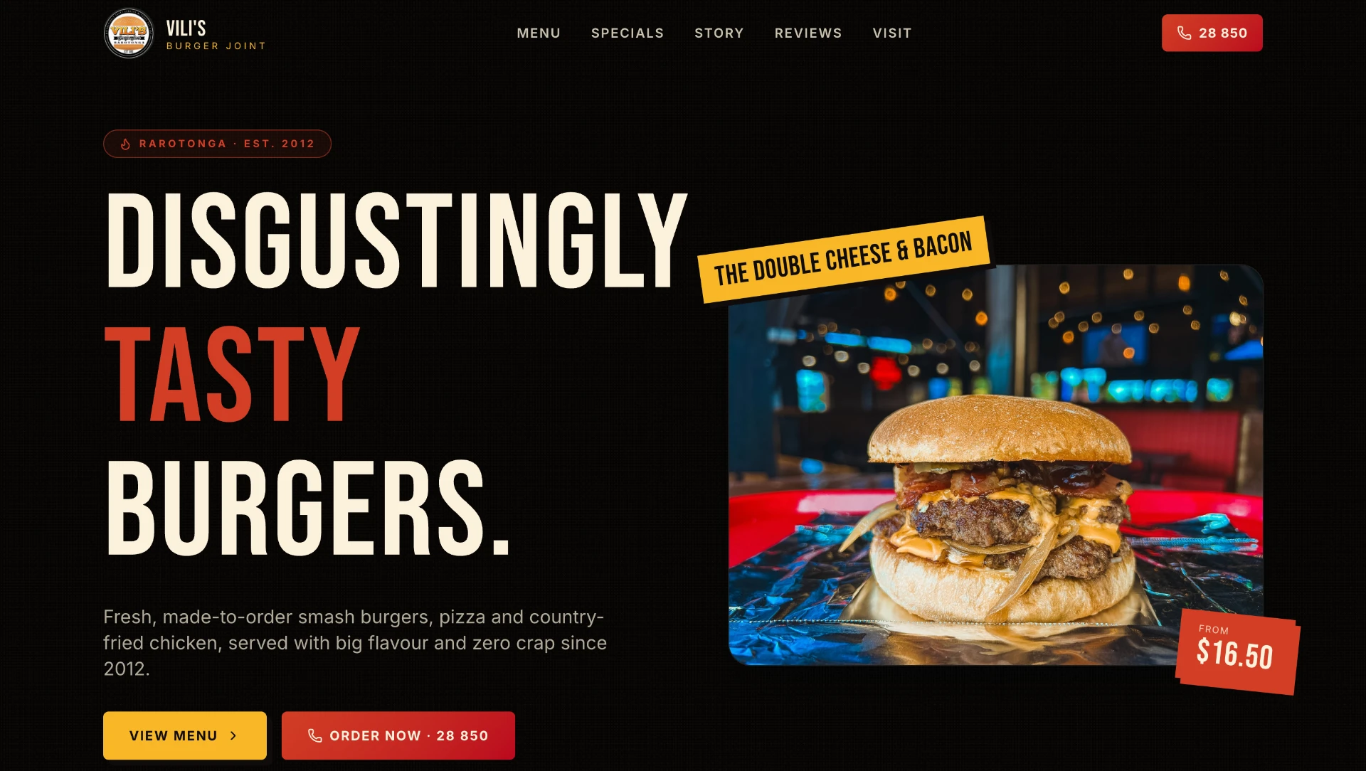 Website built for Vili's Burger Joint